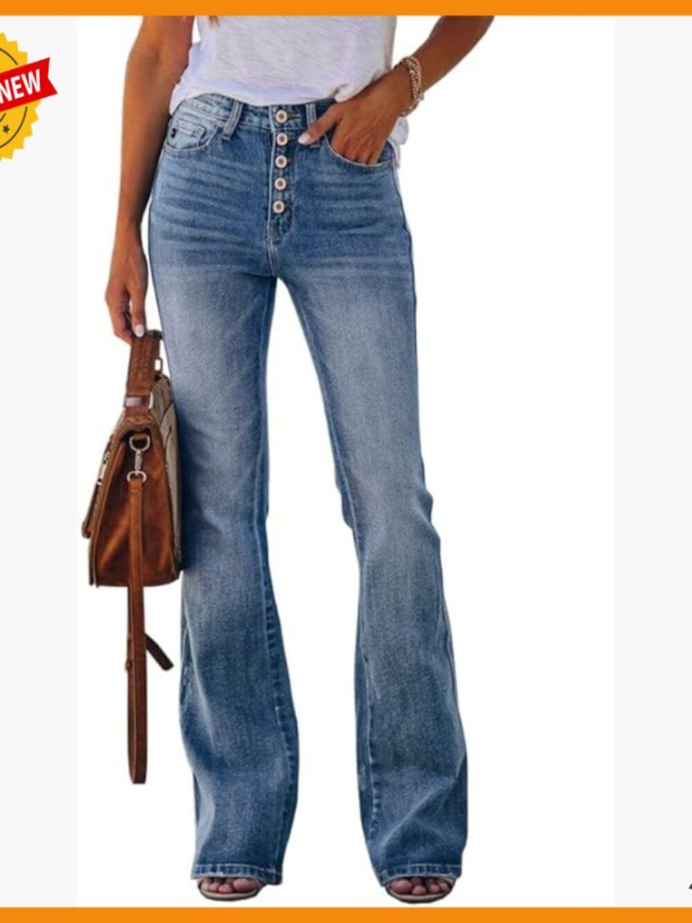 High Waisted Bootcut Jeans with Stretch, Tummy Control, Button Fly